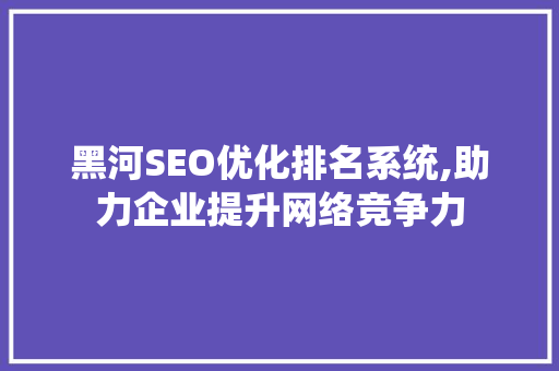 黑河SEO优化排名系统,助力企业提升网络竞争力