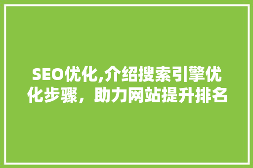 SEO优化,介绍搜索引擎优化步骤，助力网站提升排名
