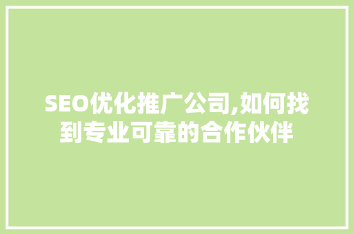 SEO优化推广公司,如何找到专业可靠的合作伙伴