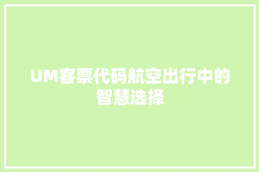 UM客票代码航空出行中的智慧选择