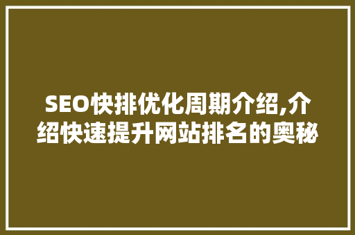SEO快排优化周期介绍,介绍快速提升网站排名的奥秘