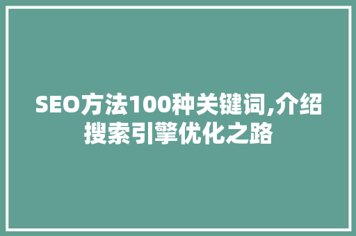 SEO方法100种关键词,介绍搜索引擎优化之路
