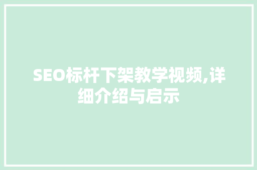 SEO标杆下架教学视频,详细介绍与启示
