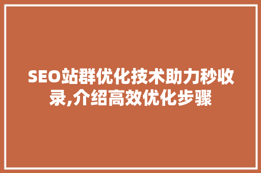 SEO站群优化技术助力秒收录,介绍高效优化步骤