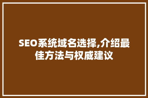 SEO系统域名选择,介绍最佳方法与权威建议