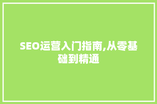 SEO运营入门指南,从零基础到精通