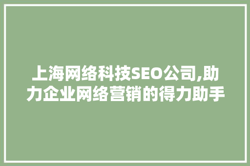 上海网络科技SEO公司,助力企业网络营销的得力助手