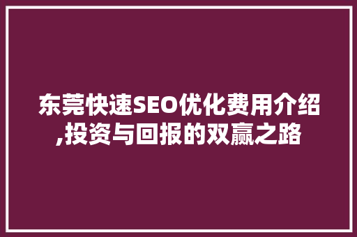 东莞快速SEO优化费用介绍,投资与回报的双赢之路
