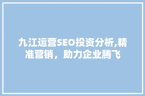 九江运营SEO投资分析,精准营销，助力企业腾飞