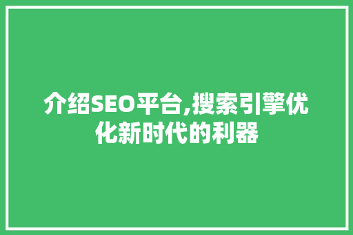 介绍SEO平台,搜索引擎优化新时代的利器