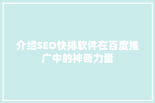 介绍SEO快排软件在百度推广中的神奇力量