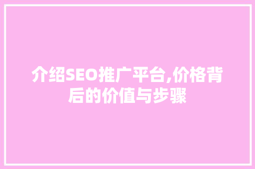 介绍SEO推广平台,价格背后的价值与步骤