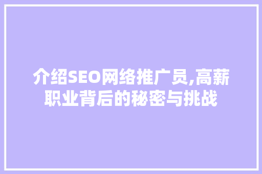 介绍SEO网络推广员,高薪职业背后的秘密与挑战