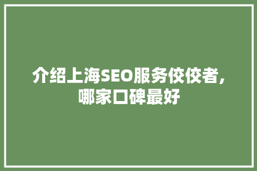 介绍上海SEO服务佼佼者,哪家口碑最好