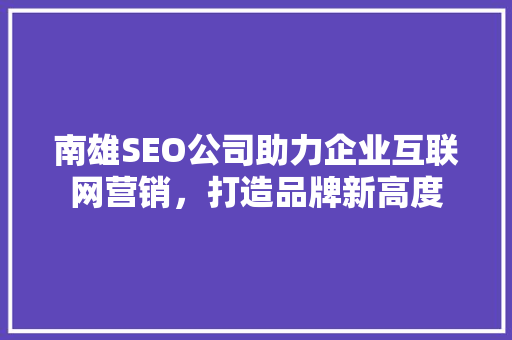 南雄SEO公司助力企业互联网营销，打造品牌新高度