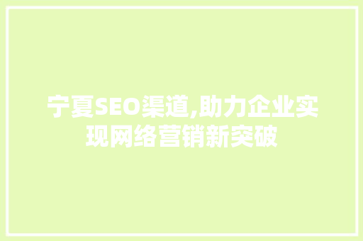 宁夏SEO渠道,助力企业实现网络营销新突破