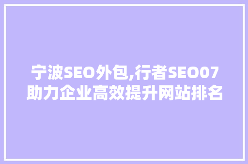 宁波SEO外包,行者SEO07助力企业高效提升网站排名