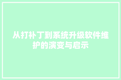 从打补丁到系统升级软件维护的演变与启示