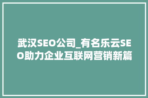 武汉SEO公司_有名乐云SEO助力企业互联网营销新篇章