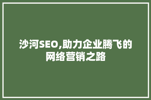 沙河SEO,助力企业腾飞的网络营销之路