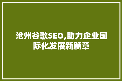 沧州谷歌SEO,助力企业国际化发展新篇章