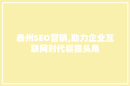 泰州SEO营销,助力企业互联网时代崭露头角
