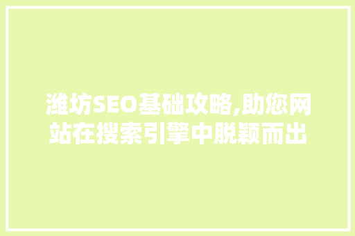 潍坊SEO基础攻略,助您网站在搜索引擎中脱颖而出