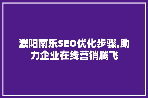濮阳南乐SEO优化步骤,助力企业在线营销腾飞