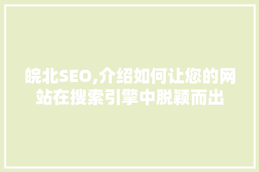 皖北SEO,介绍如何让您的网站在搜索引擎中脱颖而出