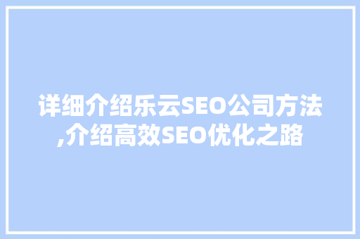 详细介绍乐云SEO公司方法,介绍高效SEO优化之路