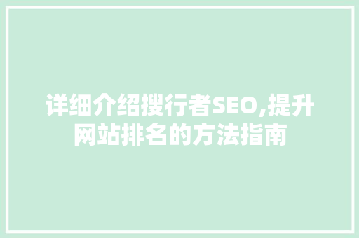 详细介绍搜行者SEO,提升网站排名的方法指南