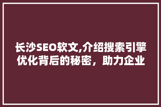 长沙SEO软文,介绍搜索引擎优化背后的秘密，助力企业提升网络竞争力
