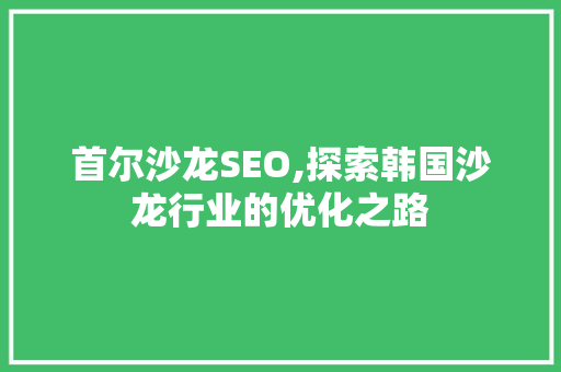 首尔沙龙SEO,探索韩国沙龙行业的优化之路