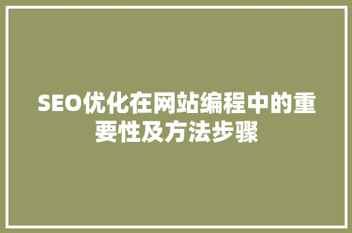SEO优化在网站编程中的重要性及方法步骤  第1张