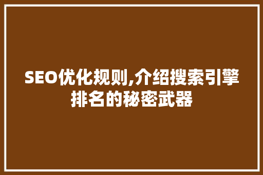 SEO优化规则,介绍搜索引擎排名的秘密武器
