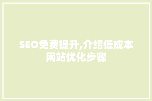 SEO免费提升,介绍低成本网站优化步骤
