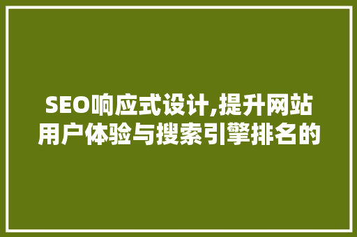 SEO响应式设计,提升网站用户体验与搜索引擎排名的关键步骤