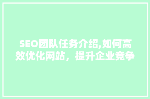 SEO团队任务介绍,如何高效优化网站，提升企业竞争力