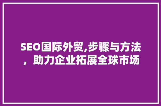 SEO国际外贸,步骤与方法，助力企业拓展全球市场
