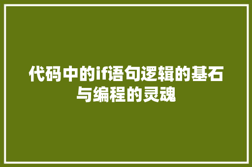代码中的if语句逻辑的基石与编程的灵魂