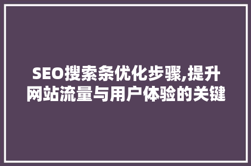 SEO搜索条优化步骤,提升网站流量与用户体验的关键