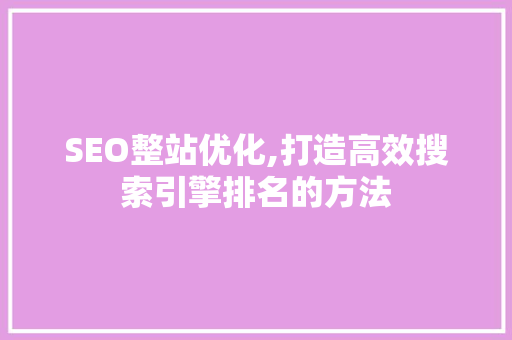 SEO整站优化,打造高效搜索引擎排名的方法
