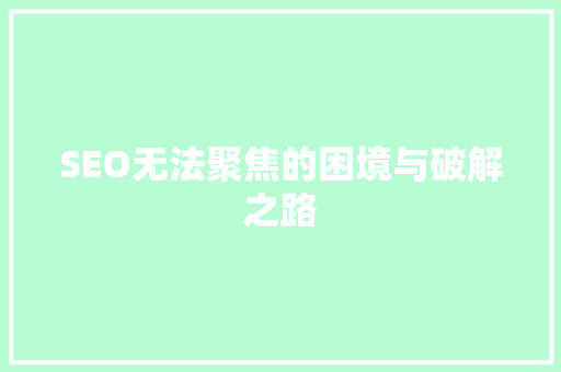 SEO无法聚焦的困境与破解之路