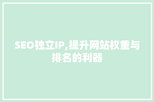 SEO独立IP,提升网站权重与排名的利器