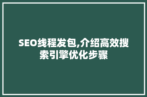 SEO线程发包,介绍高效搜索引擎优化步骤  第1张