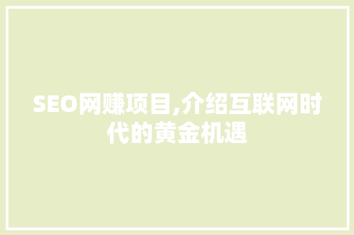 SEO网赚项目,介绍互联网时代的黄金机遇