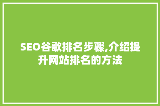 SEO谷歌排名步骤,介绍提升网站排名的方法