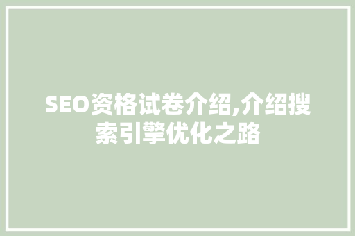 SEO资格试卷介绍,介绍搜索引擎优化之路