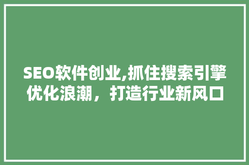 SEO软件创业,抓住搜索引擎优化浪潮，打造行业新风口