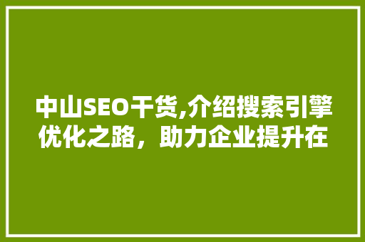 中山SEO干货,介绍搜索引擎优化之路，助力企业提升在线竞争力